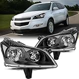 Aosky For 2009-2012 Chevy Traverse Headlight Assembly LS | LT Factory Halogen Type OE Style Replacement Black Housing Headlamp Pair Set