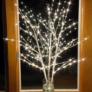 Bexdir Lighted Birch Tree, 24IN 30000H Warm White Led Birch Tree with 180 Birch Tree Lights, Artificial White Birch Tree…
