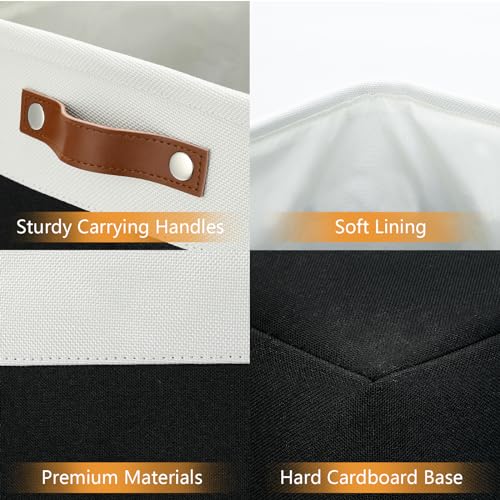 Image of DULLEMELO Fabric Storage Baskets 3 Pack - 17x12x15 inch Large Foldable Fabric Organizer for Storage Decorative Storage Bins for Home,Closet(White&Black)