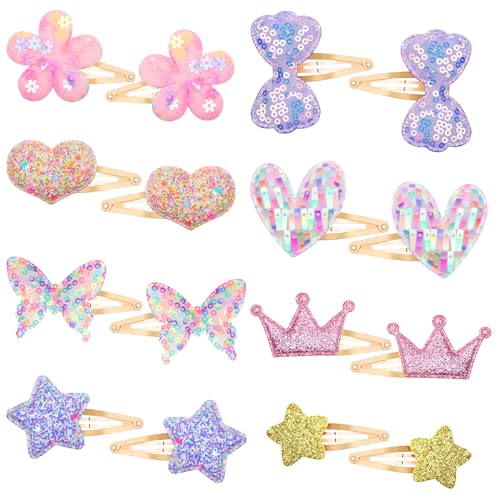Gingbiss Hair Clips Set: 16 Sparkly Metal Snap Barrettes For Girls cover