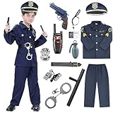 tuptay Boy Police Costume Policeman Police Officer Csoplay 10PS Outfits for Halloween Carnival Kid (Kid-L)