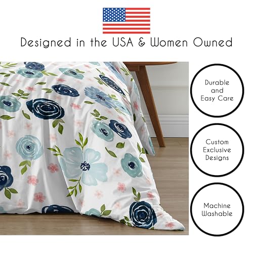 Image of Sweet Jojo Designs 2-Piece Twin Comforter Set (Blue /Pink Boho Floral) for Girls, Kids, Teen, College Bed Room incl. Single Size Bedding & Sham (Watercolor, Flower, Elegant Rose, Farmhouse, Blush Navy)