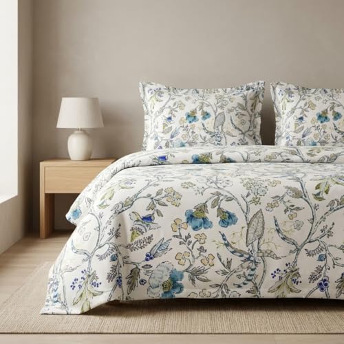 Image of SAJAVAT HOME Pure Cotton King Size Bedsheet with 2 Pillow Covers | Beige Floral Anokhi Print Double Bed Sheet | Soft, Breathable & Comfortable Bedding Set | 96 x 104 Inches | Pack of 1