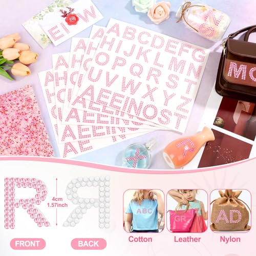 Image of 170 Pieces Rhinestone Letters Stickers 5 Sheets Glitter Self Adhesive Diamond Alphabet Sticker 1.57'' Pink Bling Crystal Letter Sticker Gemstone Border Stickers for DIY Craft Decor Clothes Bags Hats