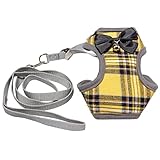 Valink Juego de arnés para perro, estampado a cuadros con campana arnés para perro, chaleco para mascotas para perros pequeños y medianos y gatos amarillo