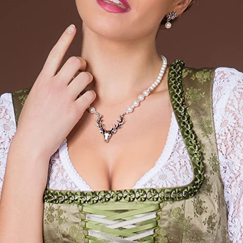 Bavarian Pearl Necklace with Deer Pendant (ivory-white) - Traditional German Pendant Necklace, Charivari, Bracelet2