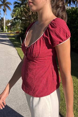 Women Y2K Fairy Grunge Tee Shirt Lace Trim Short Sleeve Crop Top Ruffle Babydoll Top Aesthetic Going Out Top4