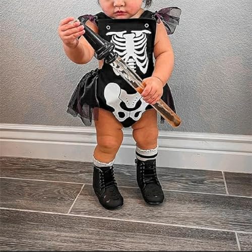 Newborn Baby Girl Halloween Clothes Skeleton Skull Romper Ruffle Sleeve Backless Tulle Dress Jumpsuit Halloween Outfit2