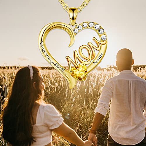 Meetmuse Personalized 10K/14K/18K Real Gold Mom Necklace Name Birthstone Necklace For Mom Women Her Lover Custom Heart Gold Jewelry Birthday Mothers Day Gifts #TOP4