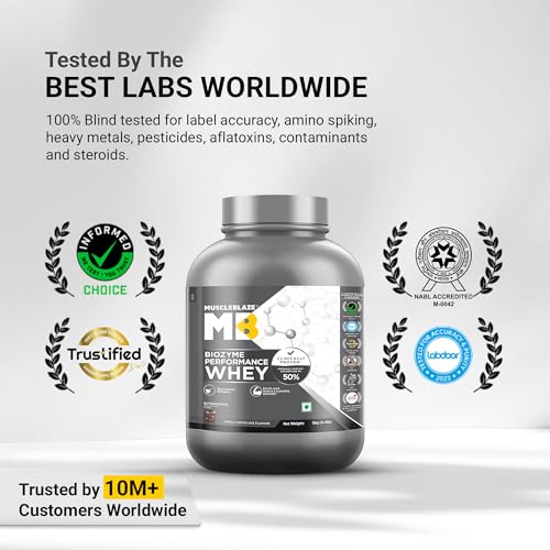 Image of MuscleBlaze Biozyme Performance Whey Protein Powder, 2kg (4.4lbs) | Triple Chocolate | 25g Protein Per Scoop | Clinically Tested 50% Higher Protein Absorption