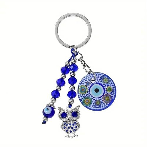 [TKH] ナザルボンジュウ＆オウル レジン キーチャーム（キーホルダー）幸運のふくろう フクロウキーチャーム 青い目玉のお守り Nazar Boncugu トルコ雑貨 トルコ土産 フクロウ 鳥 アニマル v-32 (C)のサムネイル