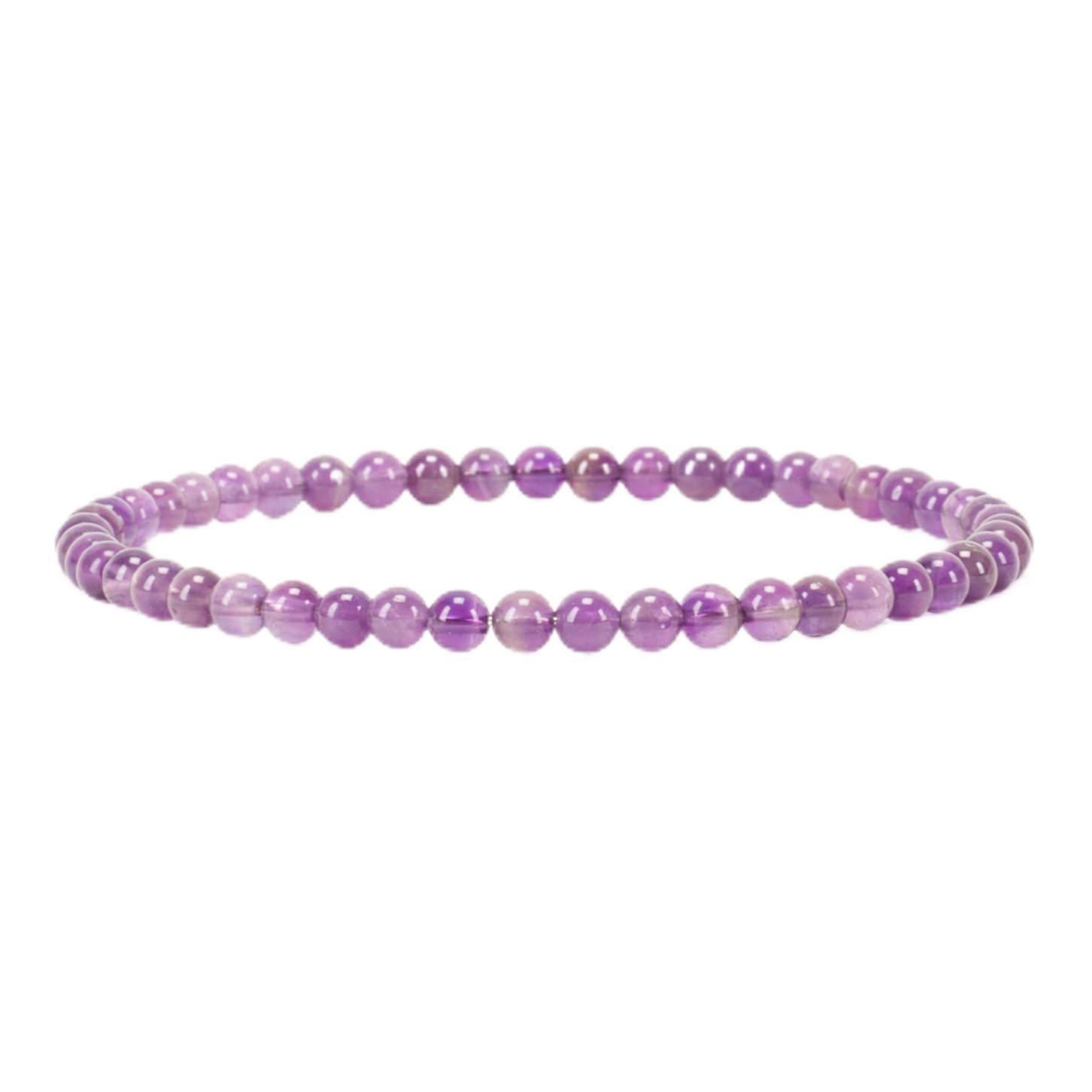 Small, Medium, Large Sizes - Gemstone Beaded Bracelets For Women and Men - 4mm Round Beads (Amethyst - Small)