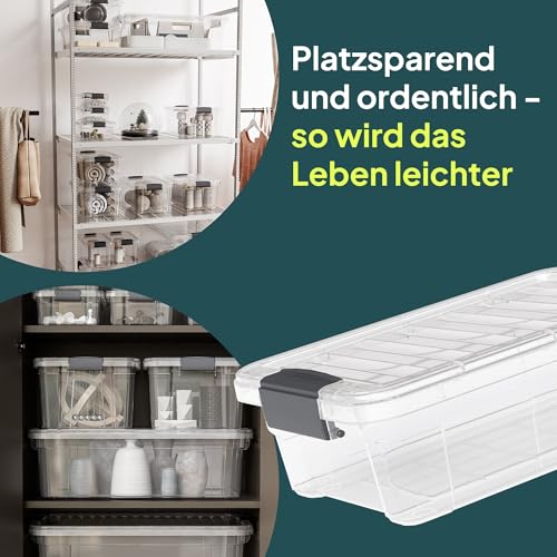 uandu Aufbewahrungsbox mit deckel groß, 4er Set BPA Frei Kunststoff, Aufbewahrungsboxen Stapelbar, Hundefutter trocken 15kg Aufbewahrung, Plastikbox, Storage Boxes - 34Lx4