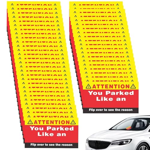 You Parked Like an Cards | 偽の駐車券警告サイン | 50X Funny You Parked Like an Cards、悪い駐車メモ、名刺、カーアクセサリーいたずらスタッフ