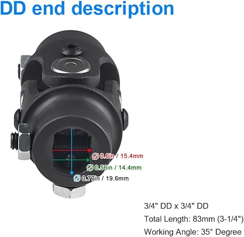 Miniatura 3 de 3/4" DD x 3/4" DD Eje de dirección Universal U Joint, longitud total: 3.268 in (3-1/4")