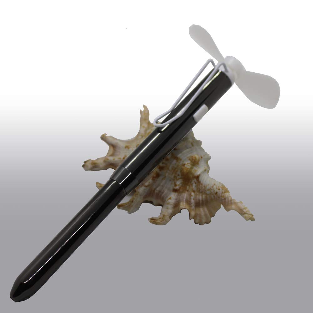 Portable fan with Ballpoint pen - Multi-function electronic Fan pen Make Cool summer for office and students (GUN BLACK)