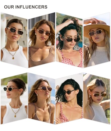 SOJOS Trendy Polarized Hexagon Sunglasses for Women Men, UV400 Retro Rectangle Shades SJ12383