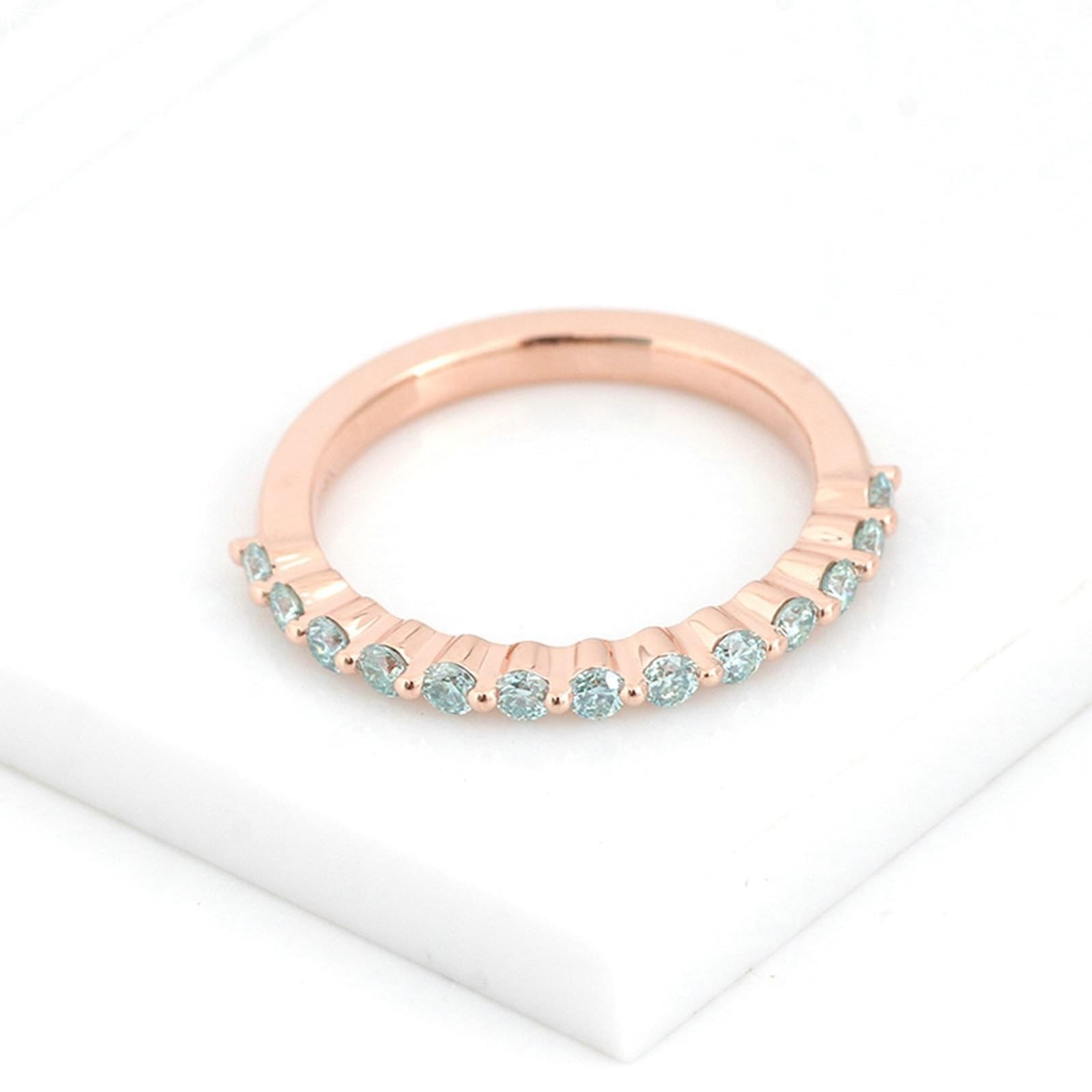 Anillos de pareja de oro rosa de 14/9/18 quilates Sin piedras preciosas, anillos de boda con verde azulado, anillos redondos de moissanite mujeres