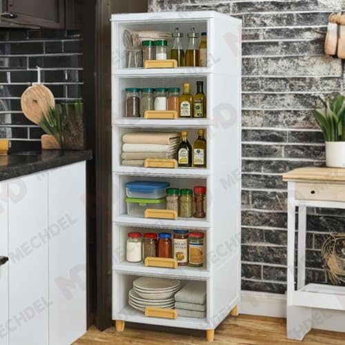 Image of mechdel Cupboard Rack for Clothes Plastic Cabinet for Storages Foldable Wardrobe for Clothes Plastic Cloth Rack for Storages Clothe Storage (Cupboard Rack-1 Door - Transparent, 6+6 (Set))