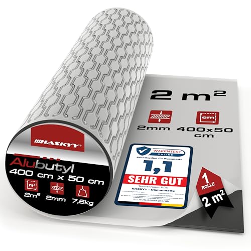 HASKYY 2mm 2qm Alubutyl Anti Dröhn Dämmmatte selbstklebend Auto Dämmung - KFZ Lärmschutz, Schalldämmung und Schallschutz -
