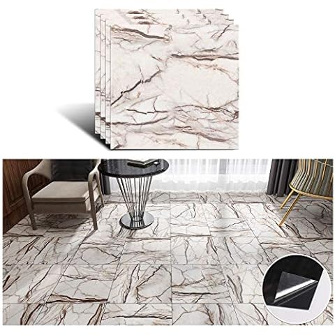 VEELIKE Selbstklebende Marmoroptik Grau Bodenaufkleber Fliesen Bodenbelag 30cm x 30cm 4 Stück Boden Fliesenaufkleber Fußboden Cover