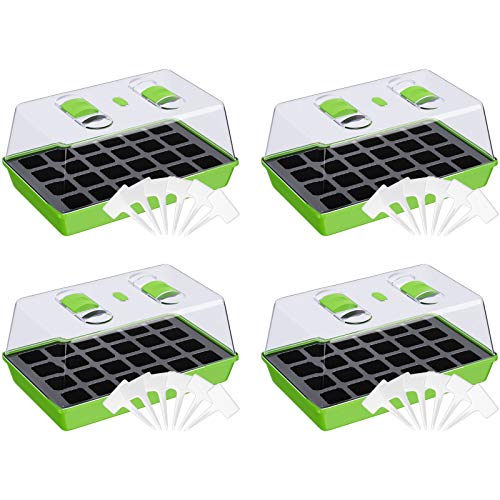 Preisvergleich Produktbild WELLGRO Anzuchtschale - Zimmergewächshaus mit belüftbarer Abdeckhaube und Pflanzschildern - 1, 2 oder 4 Stück - 38 x 24 x 19 cm, Stückzahl:4 Stück