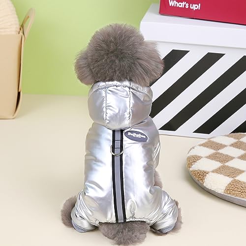 Izefia Dog Coat Windproof Jacket Cold Weather Coats 4 Legs Warm Jumpsuit Winter Thick Clothes Snow Proof Cotton Coat for Small Dog Medium Cat Silver M - Image 4
