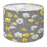 Lamp Shades Cute hand drawn flowers White yellow flowers gray Drum Lamp Shades 1 Pack Lampshade for Floor Lamp Table Lamp Easy to Install Home Decor Bedroom Dining Room 11'x8.9'