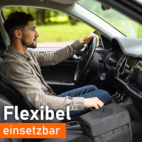 Upgrade4cars Auto Mülleimer mit Deckel & Mülltüten | 2 Liter Kfz Abfalleimer hängend für Fußraum Kopfstütze Mittelkonsole & Rücksitz | Abfallbehälter faltbar Pkw Gadget aus Oxford