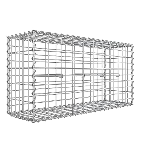 SONGMICS Gabion pour Pierre, Cage en Métal, Panier à Pierre, Maille 5 x 10 cm, Galvanisé, Mur, Paterre, Décoration de Jardin, 100 x 50 x 30 cm, Argent GGB153