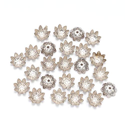 100pcs/Lot 8 mm Rhodium Lotus Flower Metal Loose Spacer Bead Caps Cone End Beads Cap Filigree for DIY Jewelry Finding Making (Rhodium, 8mm(0.31inch)*100pcs)