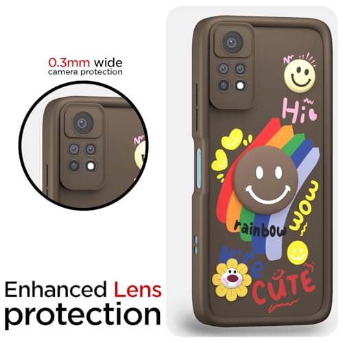 Image of Pikkme Back Cover for Redmi Note 11 Pro /Redmi Note 11 Pro Plus 5G | Soft Silicone| Cute Rainbow Smile & 3D Cartoon Flower Design | Shockproof Raised Camera Protection Bumper Case (Brown)