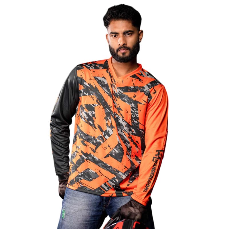 WANDERLOOMS Bike Rider Jersey for Men Full Sleeve T-Shirt Round Neck Trackside Thunder Graphic Printed Riding Clothes Sports Tshirt