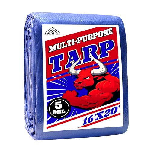 Tarp 16x20 ft 100% Waterproof Uv Resistant High Durability Multipurpose 5mil Blue Tarp for Covering Courtyards Cars Camping Gardens Pet Nests -by MVPNET