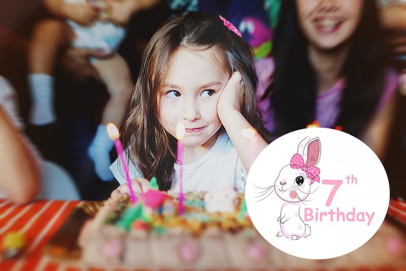 7th Birthday Shirt for Girls, 7th Birthday Dress for Girls, 7th Birthday T Shirt for Girls 7 Year Old Birthday Gift for Girls 7th Birthday Outfit Decoration Rabbit with Bow Birthday Clothes for Girls3