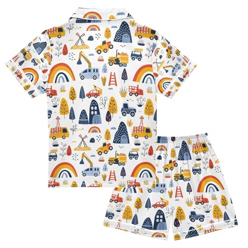 senya Cartoon Excavator Z Satin Summer Pajama Sets Silk Short Sleeve Button Down Sleepwear2