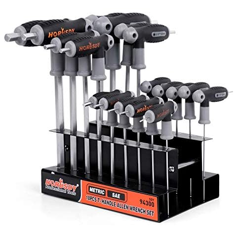 HORUSDY 18-Piece T-Handle Allen Key Set, Inch/Metric Long Arm Ball End Hex Key Allen Wrench Set, MM(1.5mm-10mm) SAE(1/16"-3/8") Cover