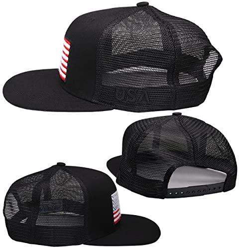 Image of Antourage American Flag Unisex Baseball Hat for Men and Women | USA Flag Mesh Snapback Flat Visor Cap + 2 Patriotic Patches