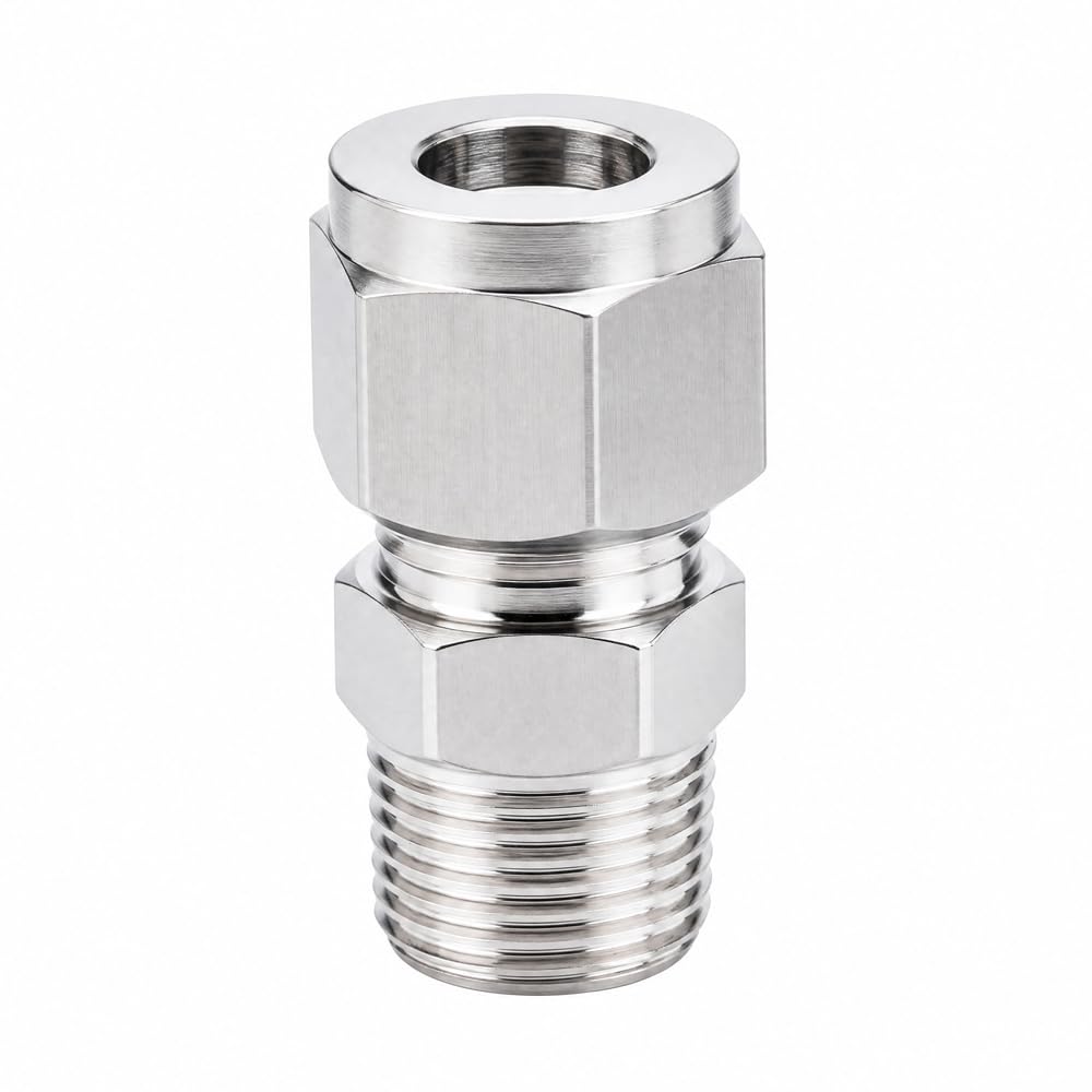 Pysrych 304 Stainless Steel Compression Fitting 3/4" Tube OD x 1/2" NPT Male Coupler Straight Adapter Connect with Double Ferrules Pack of 1
