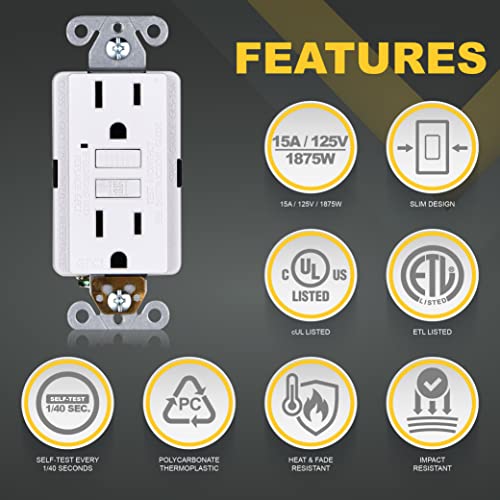 15A Gfci Outlets [3-Pack], Non-Tamper-Resistant Gfi Duplex Receptacles With Led Indicator, Self-Test Ground Fault Circuit Interrupter, Etl Listed, White, 3 Piece #TOP2