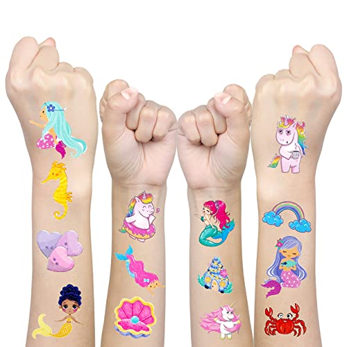 Clundoo Tatuajes Temporales Niñas Niños, 30 Hojas Unicornio Sirena Niños Diseños Tatuajes...