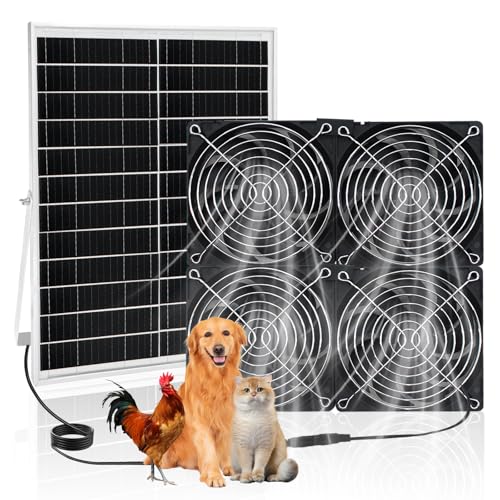 20W Solar Powered Exhaust Fan with 4 Waterproof Fans 5-inch for Outside Backyard Chicken Coops, Greenhouses, Doghouse Air Circulation with 11.5 FT On/Off Switch Cord