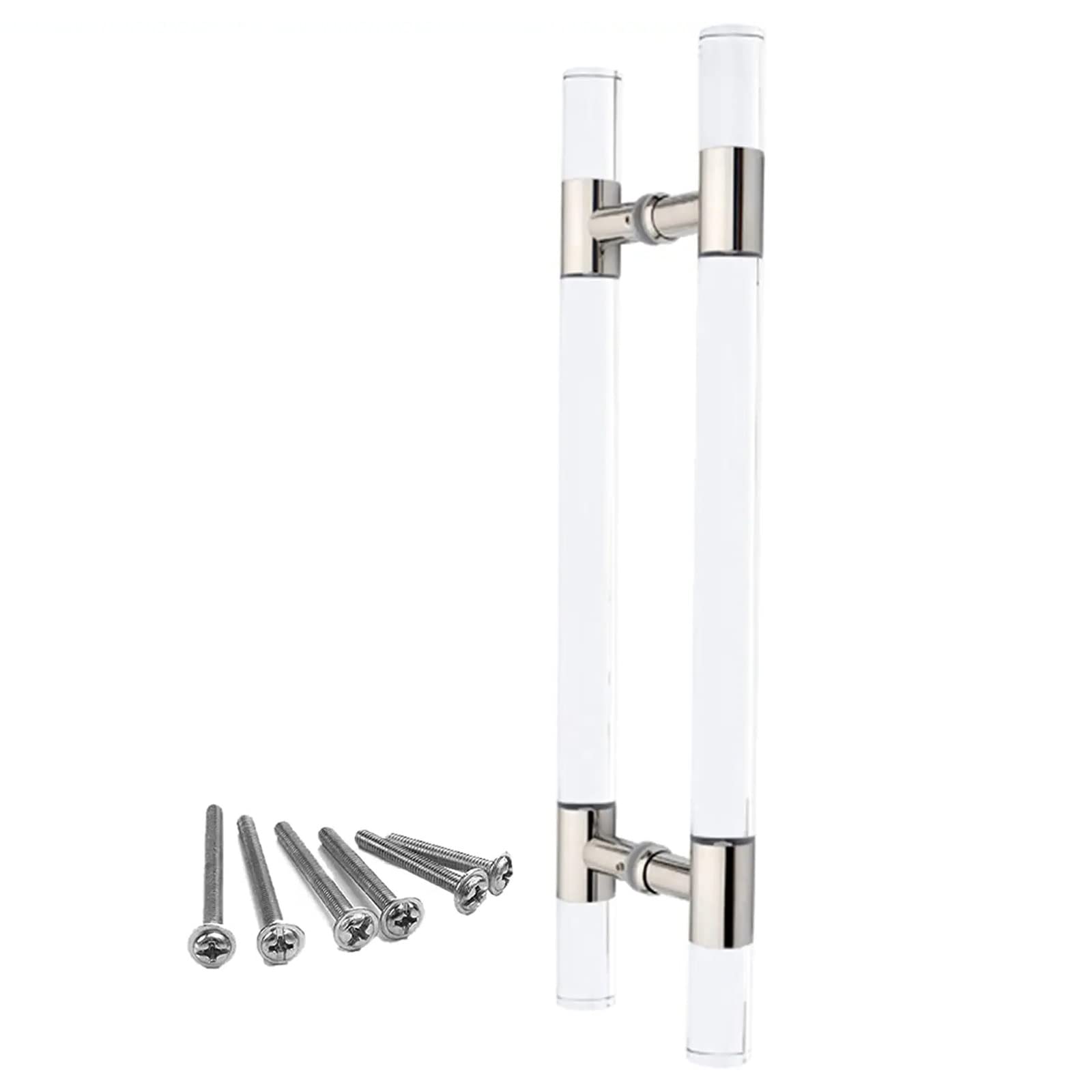 CWCQGH 24 31.5 39 47 59 Inch Bar Pull Push Shower Glass Sliding Barn Door Entrance Interior Exterior Door Handle,Modern Contemporary Clear Acrylic Entry Door Handle,Silver-60cm/24inch