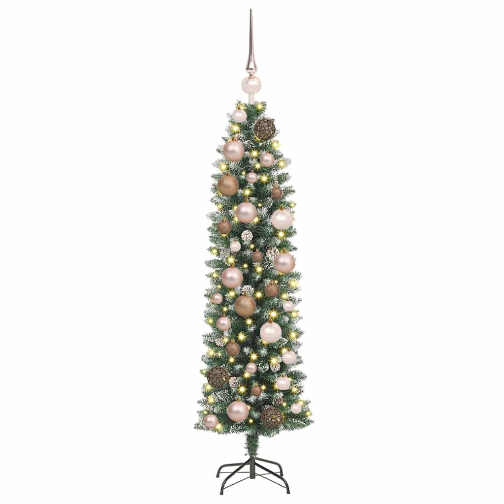 Albero di Natale Artificiale Slim Verde e Bianco con Luci LED 120 cm