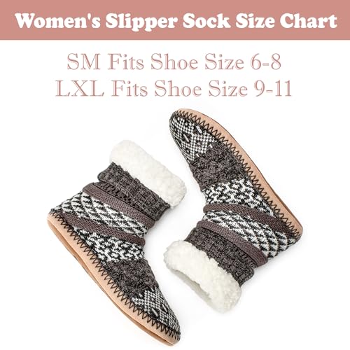 Image of Cozylook Fuzzy Slipper Socks for Women Soft Sole Non Slip Sherpa Lined | Chunky knit outer, cushioned underfoot, gripper dots for indoor floors, winter cabin sock design, gift box, machine washable