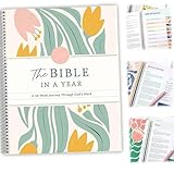 Bible Study Guide, The Bible in A Year a 52-Week Study, Bible Study Guide: Women's Spiral Bible Journal, Non-Sequential Themes, Wide Margins, Premium 50lb Paper (8.27 * 5.83inch-A5 Size)