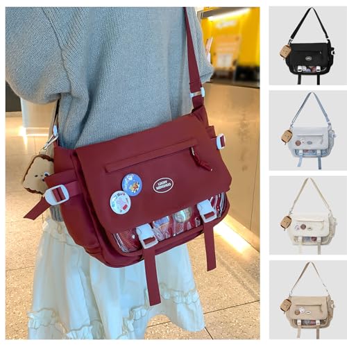 Teclado Kawaii Crossbody Bag with Cute Accessories Nylon Casual Messenger Bags with Pendants Handbags Travel Daypacks3