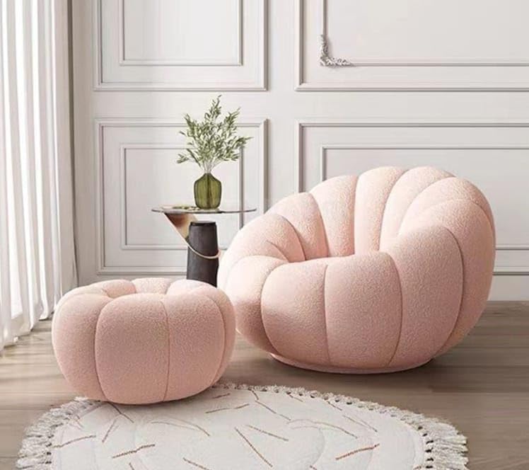 Cozy Solid Color Chesterfield Sofa Chair with matching Ottoman and Elegant Texture (Pink)
