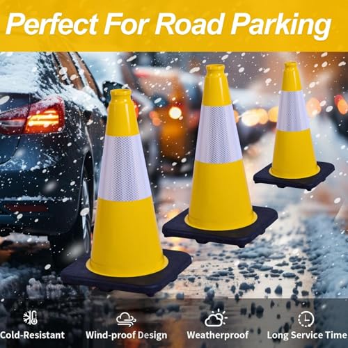 Image of BESEA 4 Pack 18 Inch Yellow Traffic Cones with Wide Stable Base