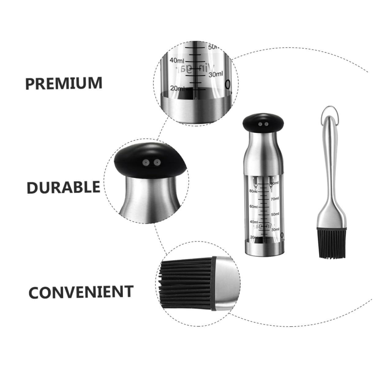Aceitera Pulverizadora de Acero Inoxidable con Botella y Brocha para Cocina Dispensador de Aceite y Vinagre para Barbacoas Restaurantes y Uso Doméstico